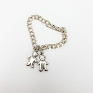 Krementz 925 Sterling Silver Charm Bracelet Double Chain Boy Charms 7"